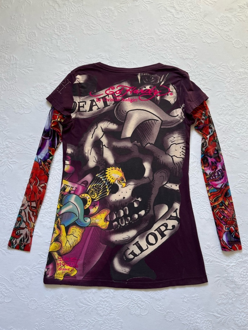 Vintage Ed Hardy Long Mesh Sleeve “Tattoo” Top Shirt M Vintage Y2K - Picture 5 of 15